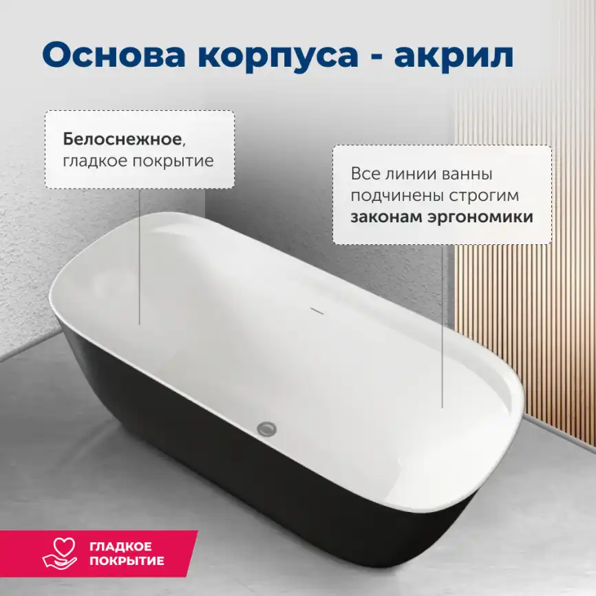 Акриловая ванна Aquanet Family Fine 170x78 95778 Matt Finish (панель Black matte) 293080 фото 3