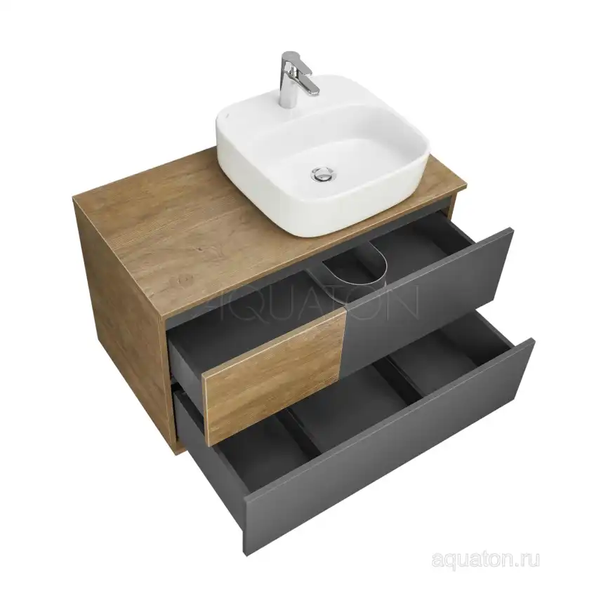 Тумба под раковину Aquaton Терра 85 1A247201TEKA0 подвесная правая, цвет дуб кантри / антрацит фото 13