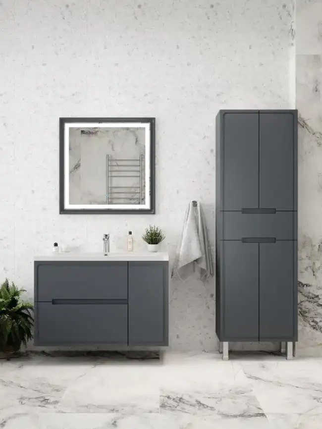 Шкаф-пенал для ванной FAURAplus Izabel 60, напольный, универсальный, Графит матовый фото 2