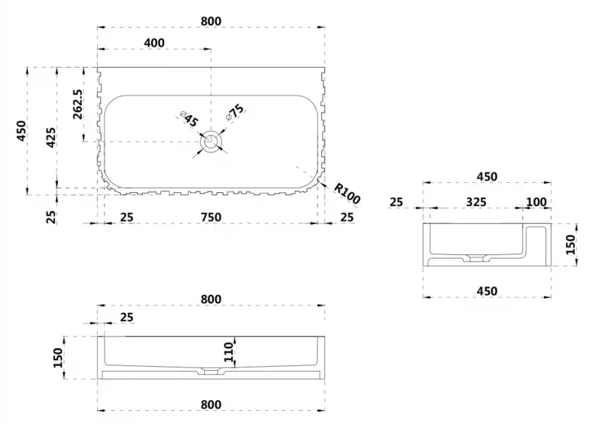 Раковина подвесная ABBER STEIN 80х45х15 AS2652-0.8, прямоугольная, белая матовая фото 5