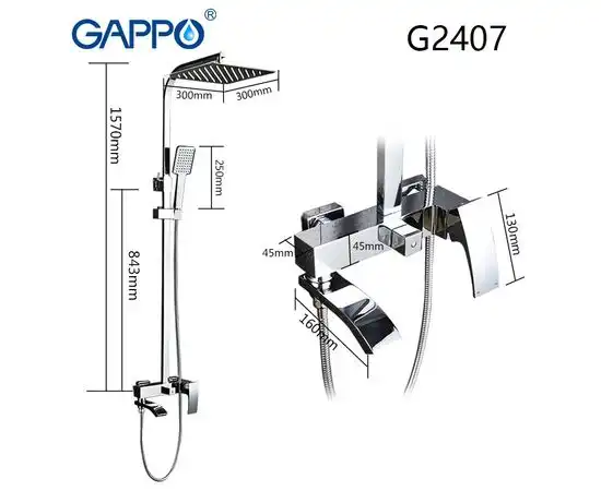 Душевая система Gappo G2407 с поворотным изливом, Хром фото 15