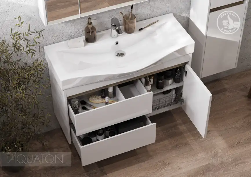 Тумба под раковину Aquaton Нортон 100 1A249001NT010 подвесная цвет, белый глянец / дуб эндгрейн фото 15