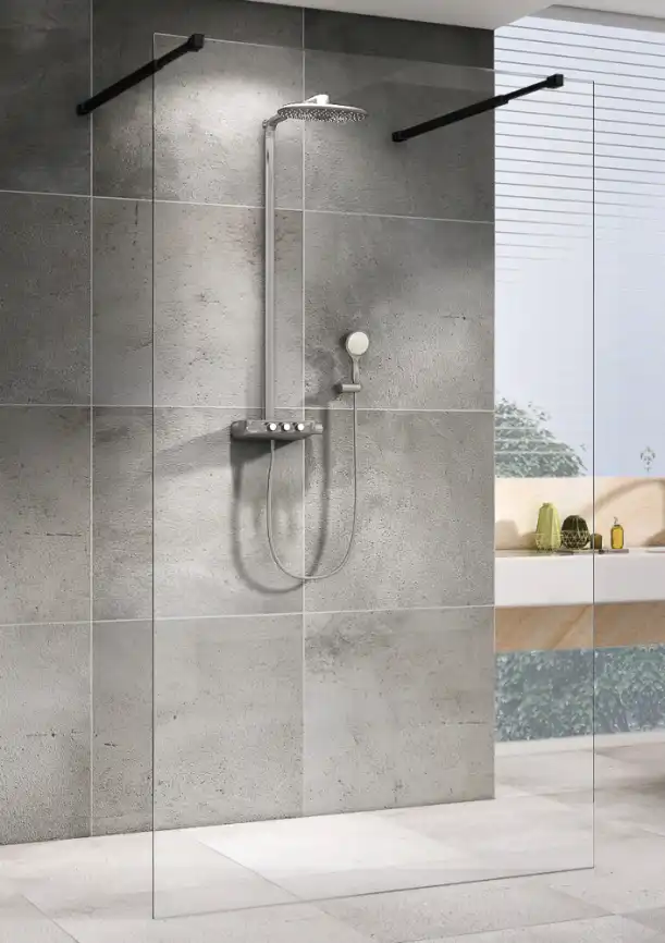 Душевая перегородка Abber Immer Offen 120 см, AG68120B8, профиль Черный, стекло Прозрачное фото 1