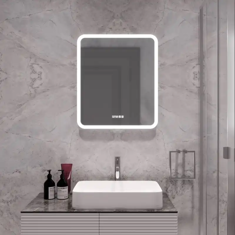 Зеркало с подсветкой AVS Байкал 60x70 см, часы и антипар фото 2