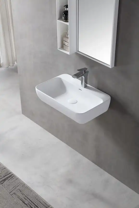 Раковина подвесная ABBER STEIN 60х40х14 AS2654, прямоугольная, белая матовая фото 2