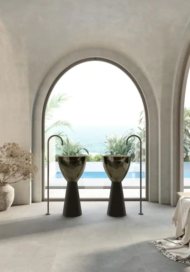 Раковина напольная ABBER KRISTALL 45х45х90 AT2703Black-Vesuvian, круглая, черный/оливковый фото 4