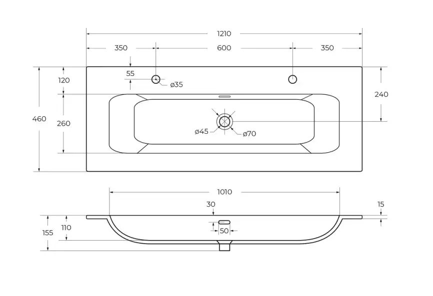 Керамическая раковина с одной чашей и двумя отверстиями под смеситель CEZARES CZR-8073-120-1-2 фото 6