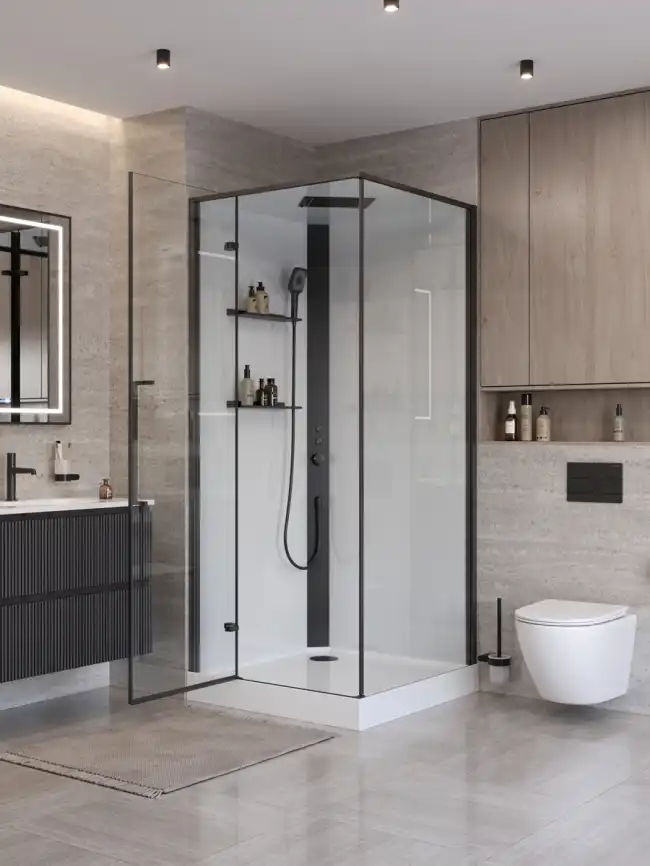 Душевая кабина BelBagno UNO-CAB-A-1-90-C-NERO-Bi-TOP-L , левая, профиль черный матовый фото 3