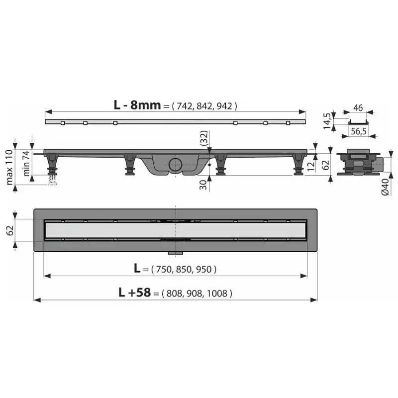 Душевой лоток AlcaPlast APZ19-750 Simple с решеткой под плитку / Нержавеющая сталь фото 4