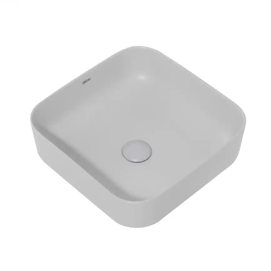 Раковина накладная ABBER RECHTECK 38,5х38,5х13,5 AC2211MLG, квадратная, светло-серая матовая фото 2
