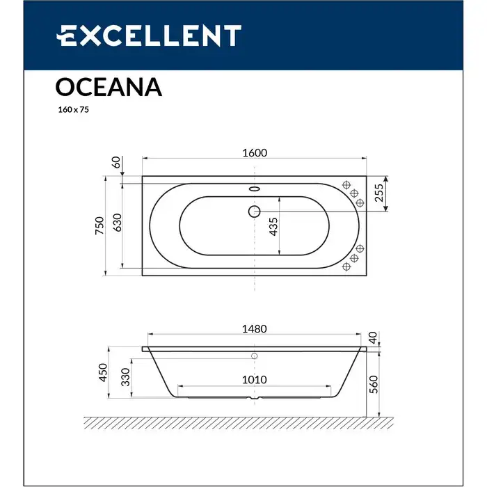 Акриловая ванна Excellent OCEANA 160х75 WAEX.OCE16WH прямоугольная, Белая фото 8
