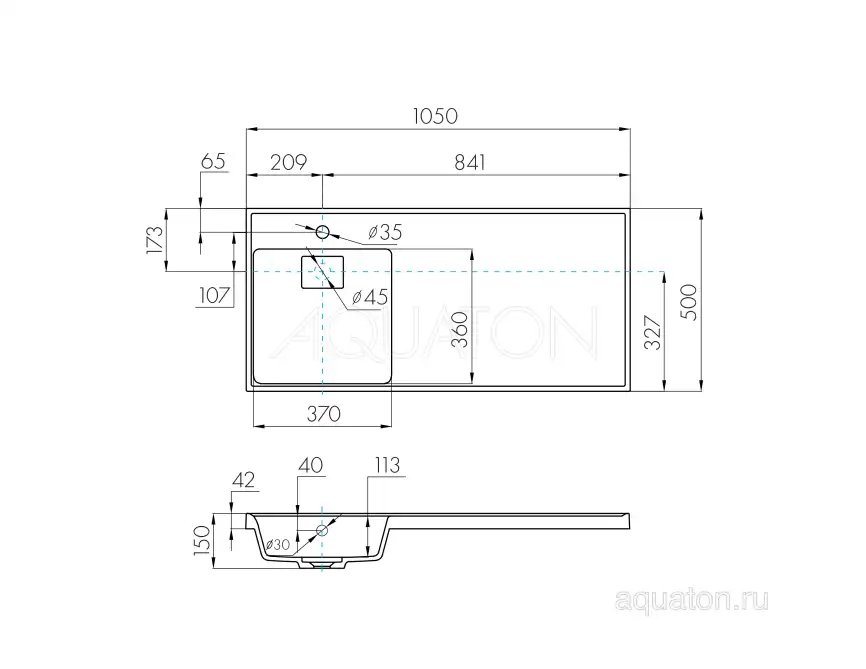 Раковина  Aquaton Лондри 105х50 L 1A72833KLH01L левая над стиральной машиной, из литьевого мрамора, Белая фото 5