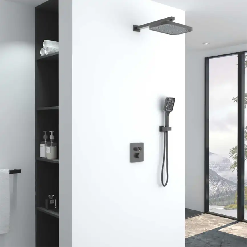 Душевая система  Vincea  VSFW-321MT1GM VSFW-321MT1GM  с термостатом, встраиваемая, вороненная сталь фото 1