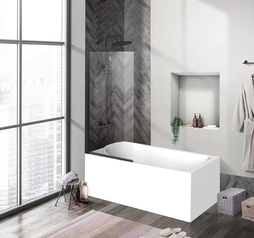 Шторка для ванны BelBagno Uno 90 см, UNO-V-1-90/150-C-NERO, профиль Черный, стекло Прозрачное фото 1