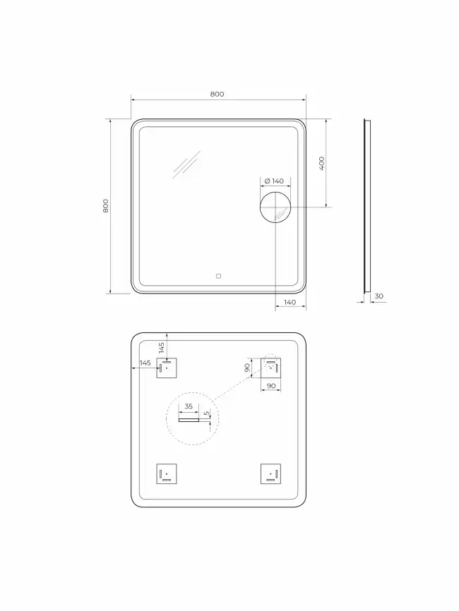 Зеркало BelBagno SPC-MAR-800-800-LED-TCH-LNZ с подсветкой и встроенной линзой 3-х кратного увеличения фото 11