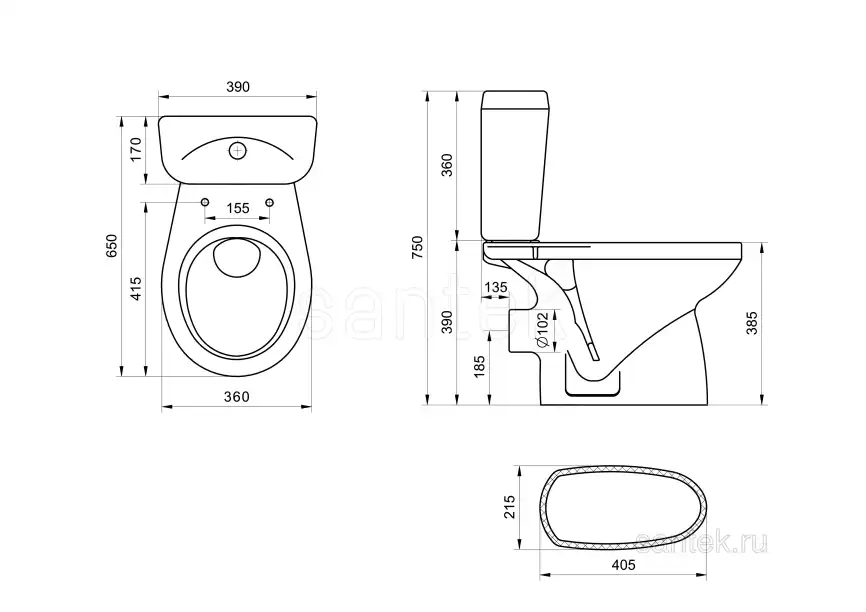 Унитаз-компакт Santek Анимо с горизонтальным выпуском, эконом- 1 реж., полипропилен, 1WH110035 фото 8