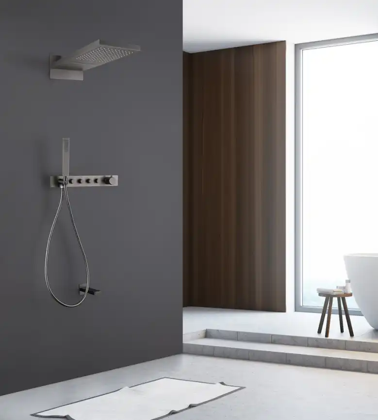 Душевая система ABBER Rund AF8753NG скрытого монтажа с изливом, термостат, никель фото 2