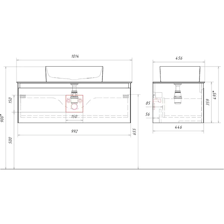 Тумба с раковиной подвесная Aqwella Geometria 100 GE01101MD+STG1014X456GS, со столешницей серый камень, цвет морская дюна фото 7