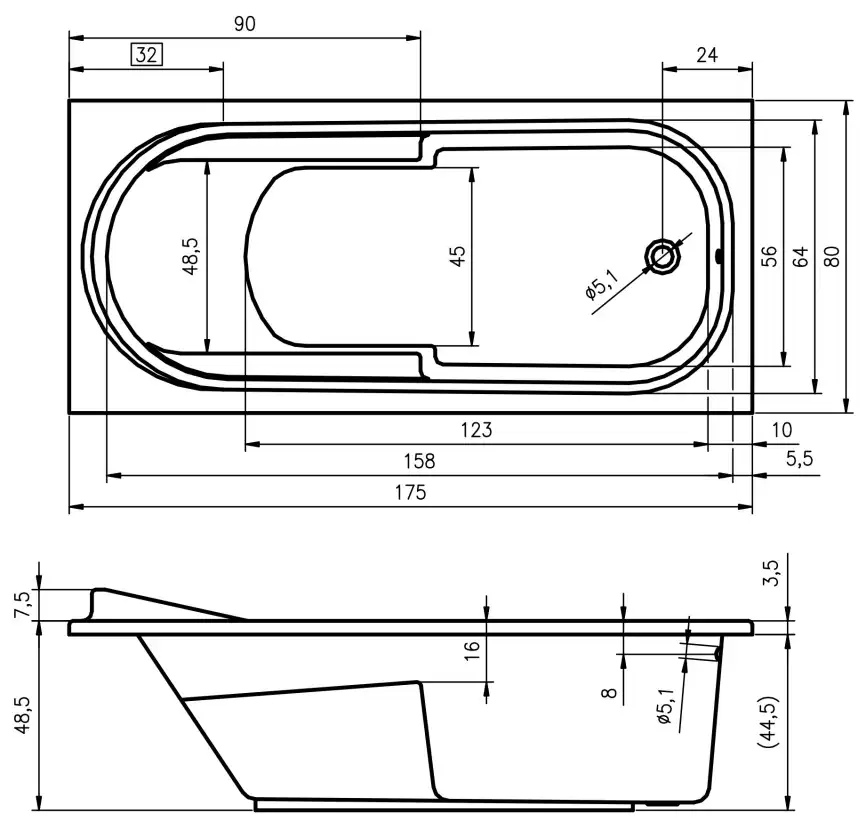 Акриловая ванна Riho COLUMBIA 175х80 прямоугольная B003001005 фото 5