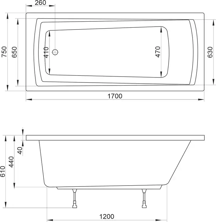 Акриловая ванна Ravak Domino Plus 170х75 C631R00000 прямоугольная, Белая фото 3
