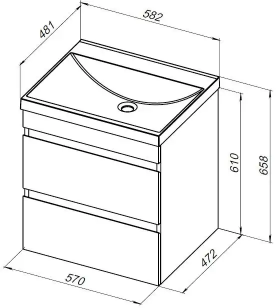 Тумба под раковину Aquanet Нота New 58 2 ящика, белый глянец 335417 фото 2