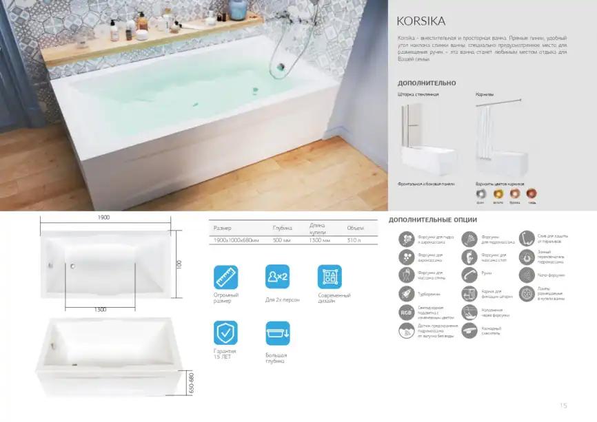Акриловая ванна 1Marka KORSIKA 190х100 01кр1910 прямоугольная, Белая фото 4
