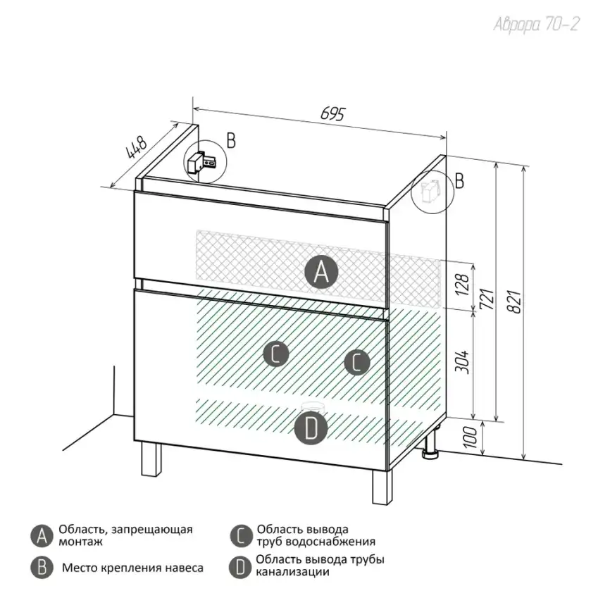 Тумба с раковиной FAURAplus Аврора 70-2, напольная (Раковина Classica 70) Фасад Белый фото 7