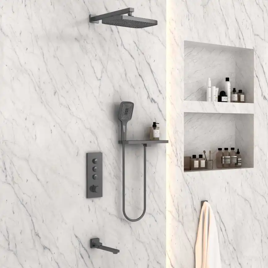 Душевая система  Vincea  VSFW-431T1RGM VSFW-431T1RGM  с термостатом, встраиваемая, вороненная сталь фото 1