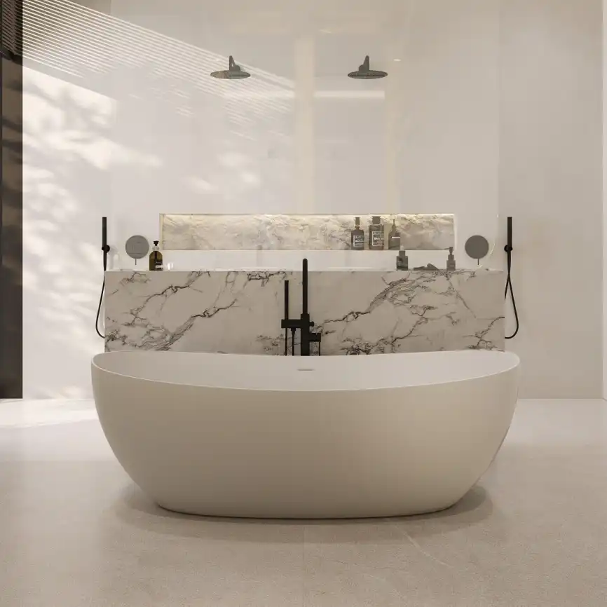 Ванна  Abber Stein 180х85 AS9615-1.8 из искусственного камня, Белая матовая фото 5