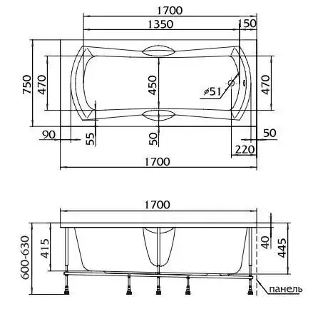 Акриловая ванна 1Marka AGORA 170х75 Прямоугольная белая 01аго1775 фото 8