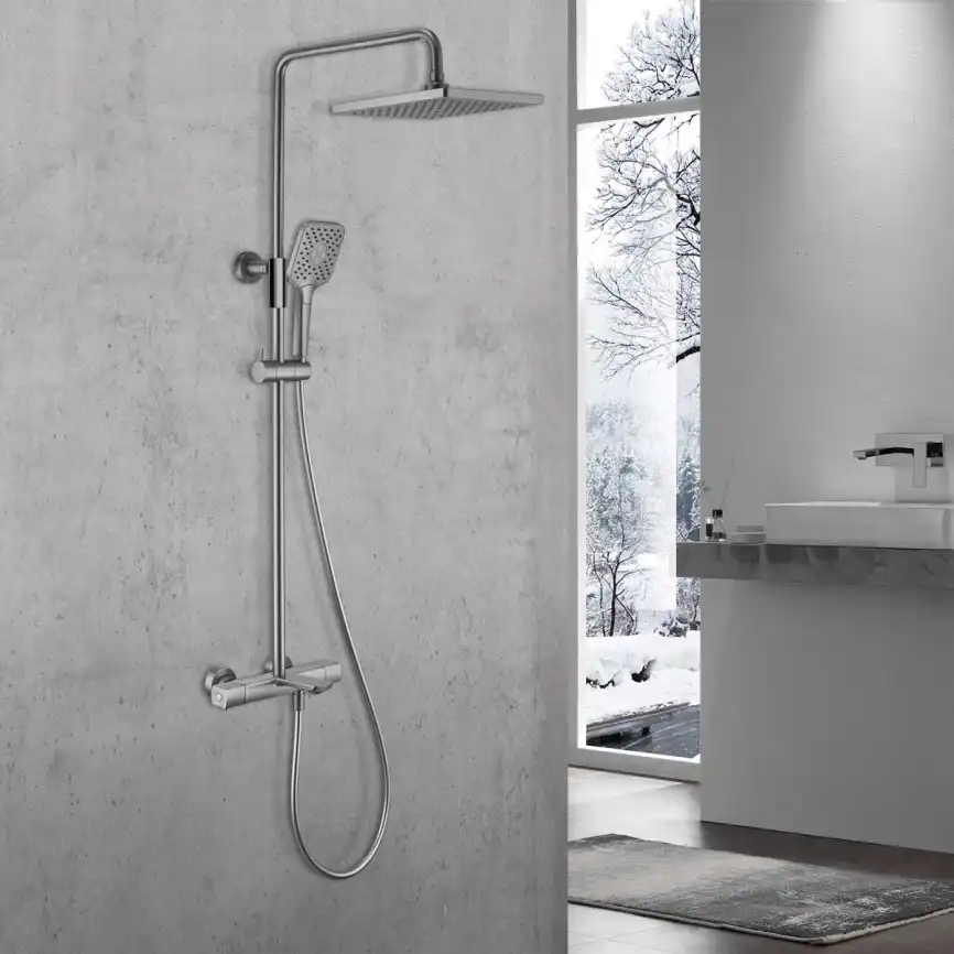 Душевая система  Vincea Next VSFS-1N1TGM VSFS-1N1TGM  с термостатом, вороненая сталь фото 1