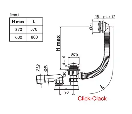Слив-перелив Ravak X01472 для ванны, CLICK CLACK 800 мм, Хром фото 2