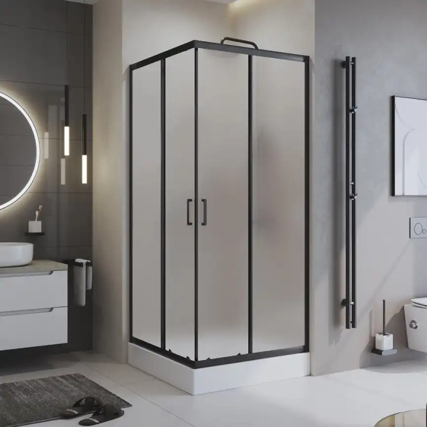 Душевой уголок BelBagno UNO-195-A-2-90-P-NERO профиль Черный стекло Рифленное фото 1