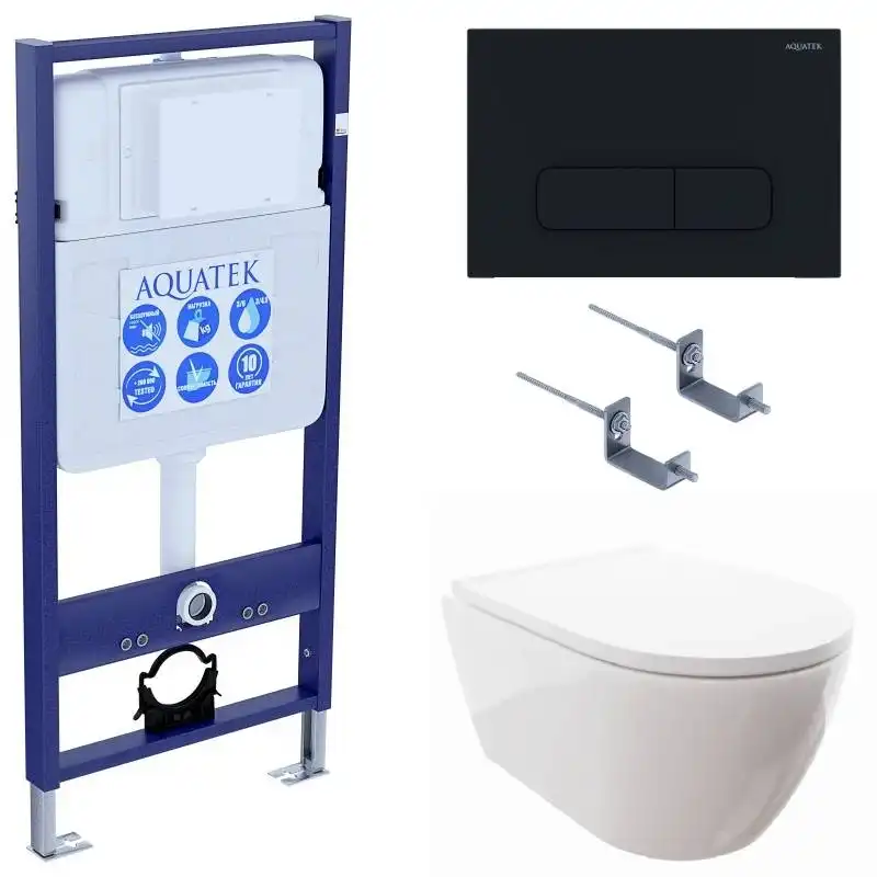 Унитаз с инсталляцией SET AQUATEK ПОЛАРИС-017 4в1 с сиденьем микролифт и Черной клавишей смыва фото 1