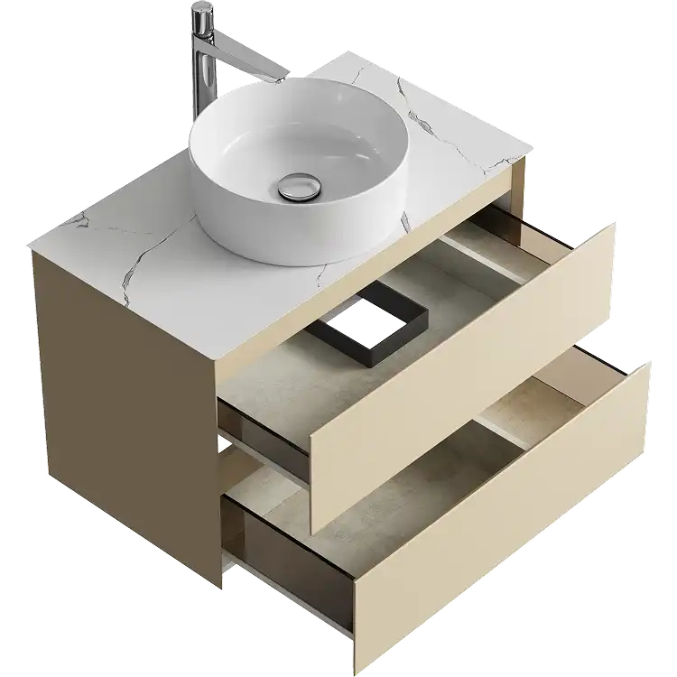 Тумба с раковиной подвесная Aqwella Geometria 80 GE01082MD+STG814X476MW, со столешницей мрамор белый, цвет морская дюна фото 2