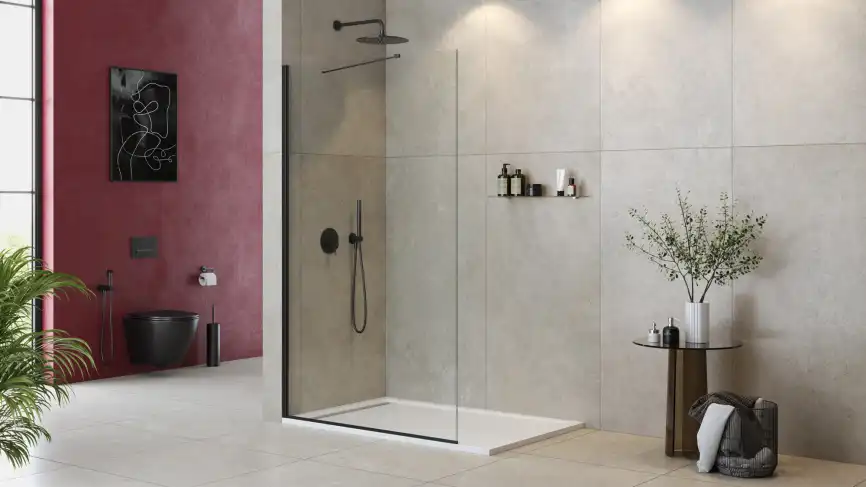 Душевая перегородка универсальная LIBERTA-L-1-TB-120-C-NERO стекло Прозрачное, профиль Черный фото 4