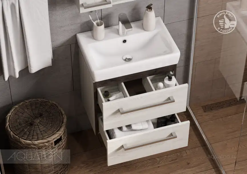 Тумба под раковину Aquaton Ронда PRO 55 1A207601RSC20 подвесная цвет, дуб сомерсет фото 6