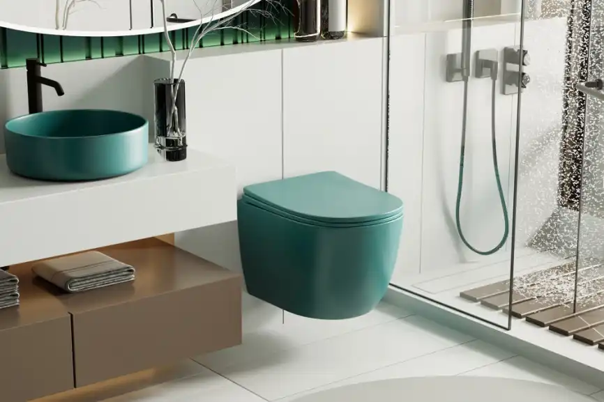 Подвесной унитаз ABBER Bequem AC1101MBG темно-зеленый матовый, безободковый, с сиденьем микролифт фото 3