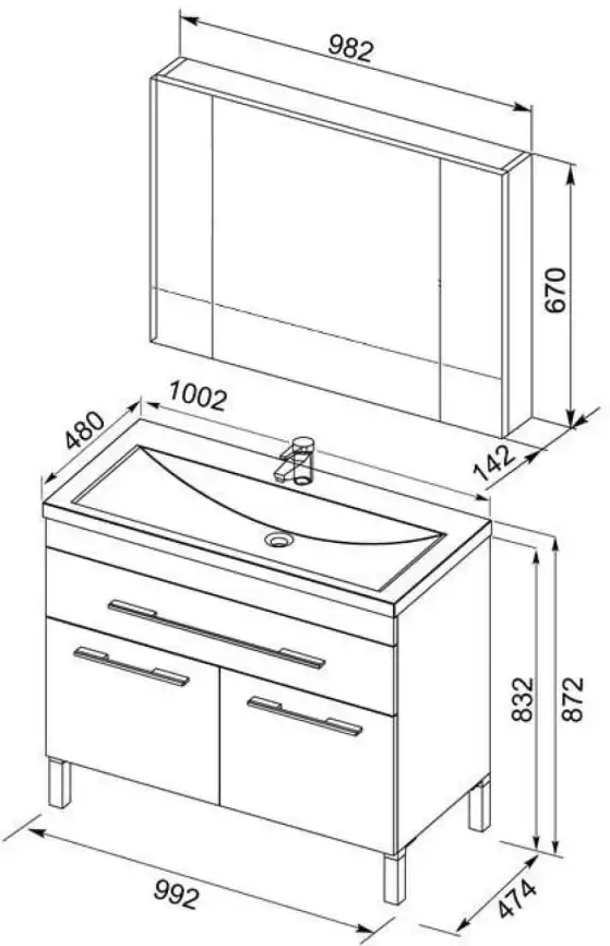 Тумба под раковину Aquanet Верона 100 белый (напольная 1 ящик 2 дверцы) 182710 фото 3