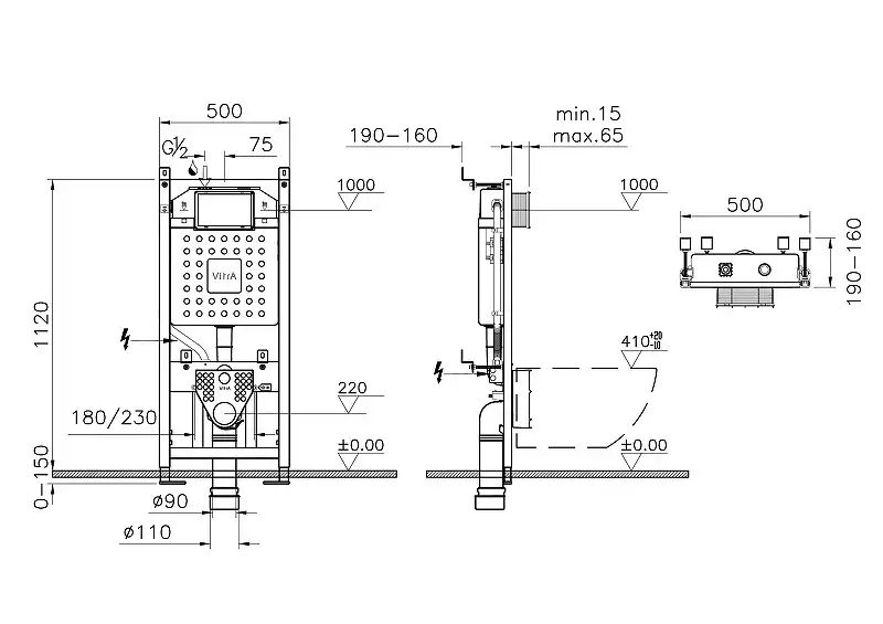 Комплект унитаза с инсталляцией Vitra Integra Round Rim-Ex 9856B003-7205 с сиденьем Микролифт и клавишей смыва Хром глянцевый фото 4