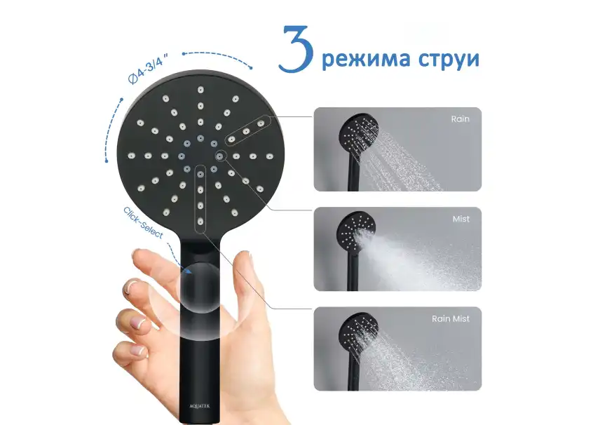 Душевая лейка Aquatek ОБЕРОН AQ2006MB, Черный матовый фото 7