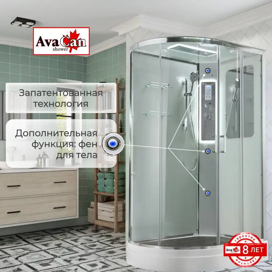 Душевая кабина AvaCan A2912RLED 120x90 см, низкий поддон, с крышей, правая фото 18