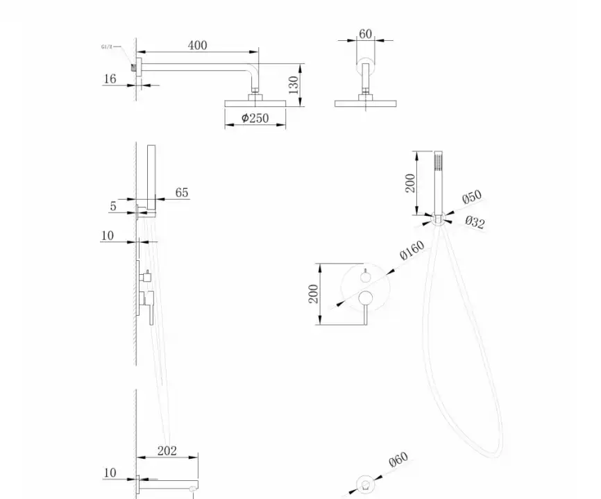 Душевая система ABBER Emotion AF8817NG скрытого монтажа с изливом, никель фото 3