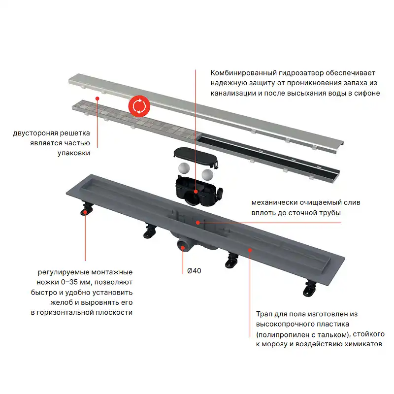 Душевой лоток AlcaPlast APZ19-750 Simple с решеткой под плитку / Нержавеющая сталь фото 2