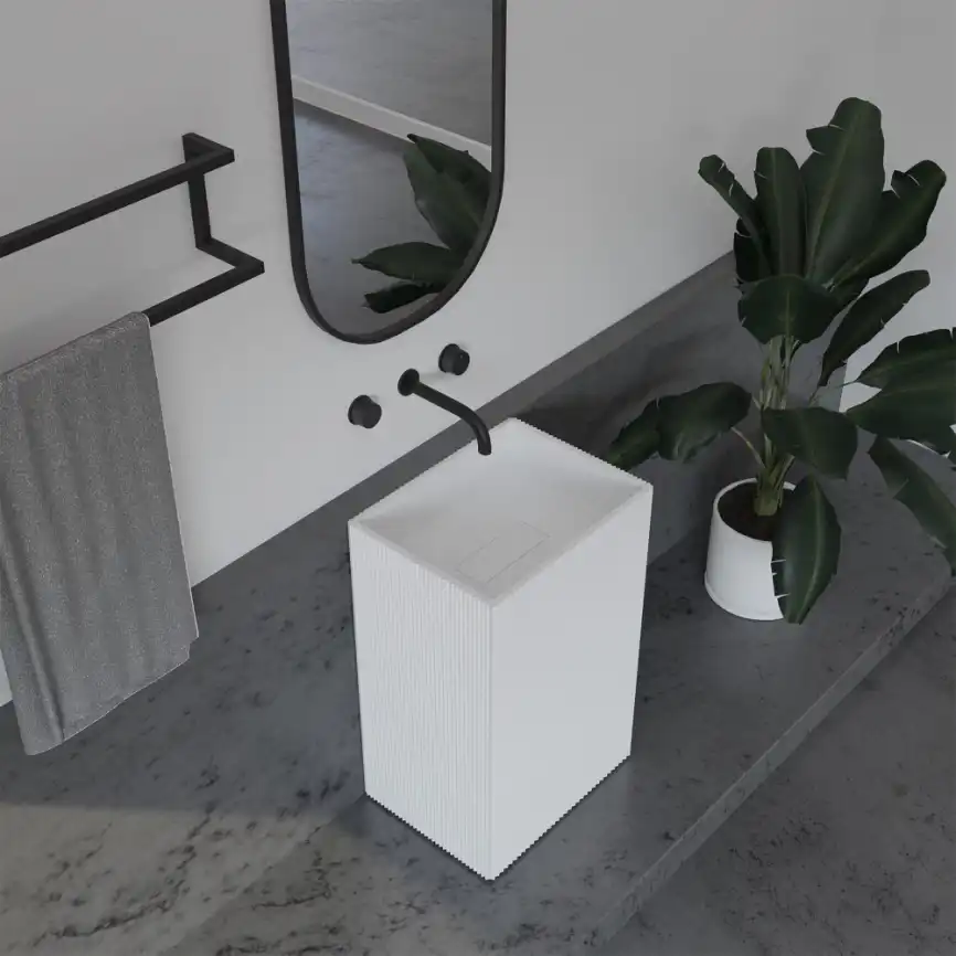 Раковина напольная ABBER STEIN 50х40х85 AS2503-H, прямоугольная, белая матовая фото 2