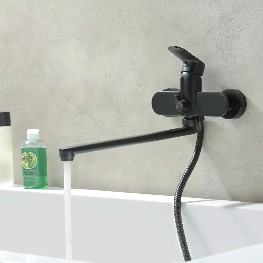 Смеситель для ванны Aquatek Ника AQ1842MB с длинным изливом, Черный матовый фото 9