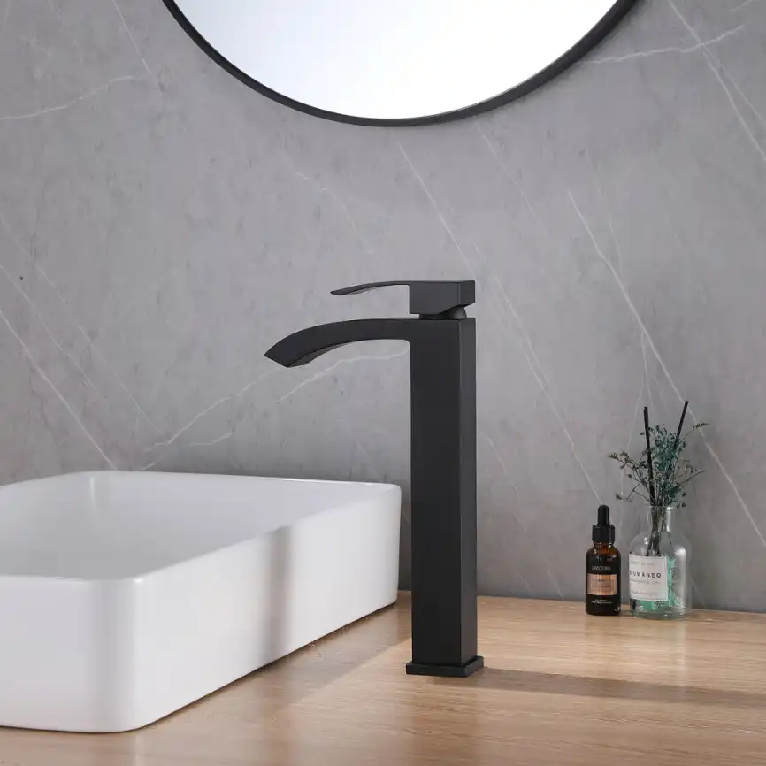 Смеситель для накладной раковины Abber Wasserfall AF8611B, однорычажный, высокий, Черный матовый фото 2