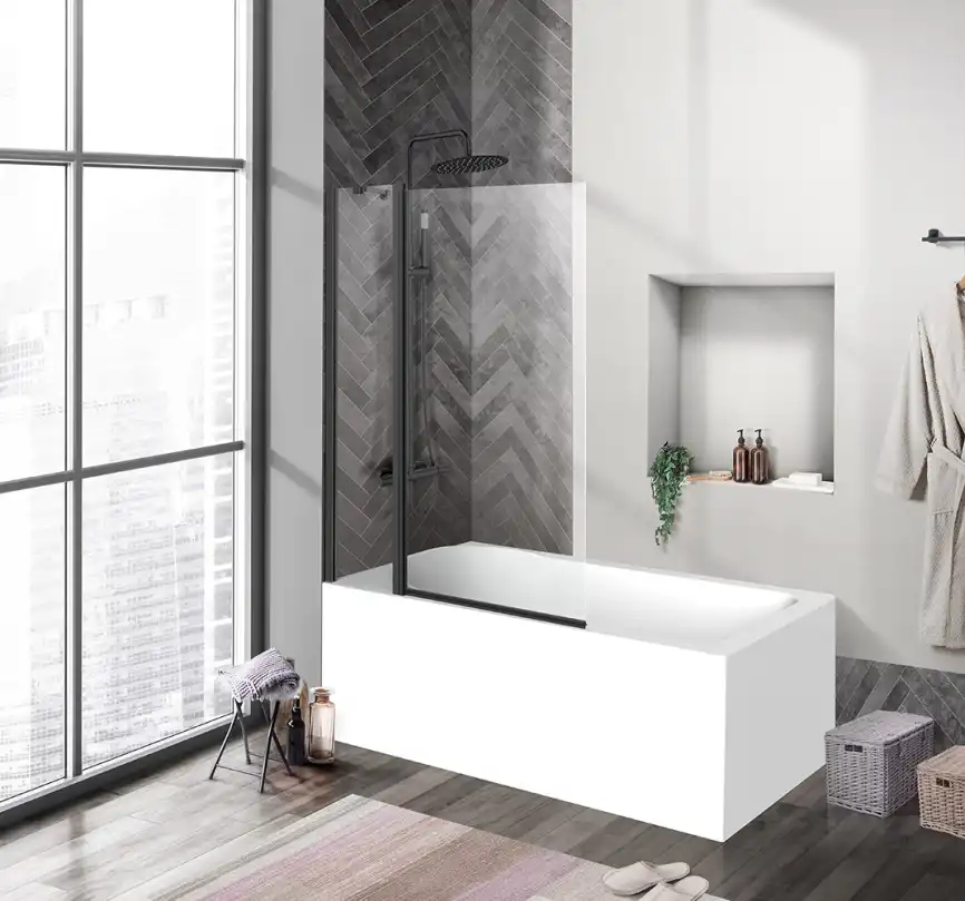 Шторка для ванны BelBagno Uno 100 см, UNO-V-11-100/150-C-NERO, профиль Черный, стекло Прозрачное фото 1