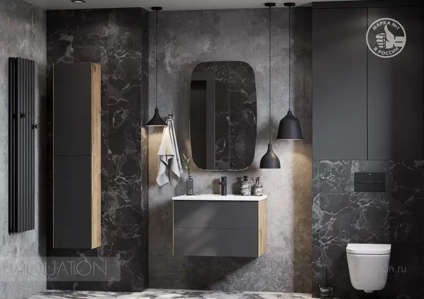 Тумба под раковину Aquaton Сохо 75 1A258101AJA00 подвесная цвет, дуб веллингтон / графит софт фото 6