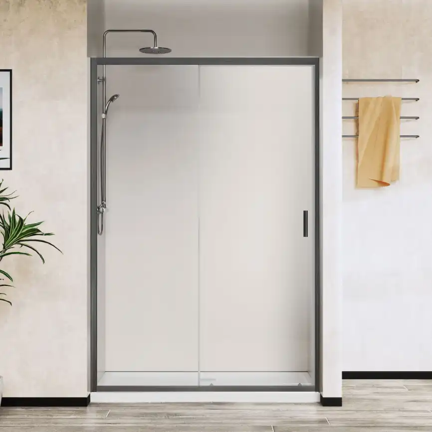 Душевая дверь Vincea City 120 VDS-5CT120CLGM, раздвижная, профиль вороненая сталь, стекло прозрачное фото 1